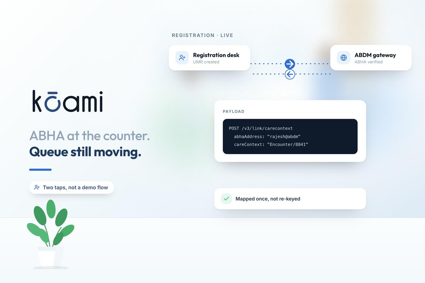 ABHA at the Registration Counter: What Integration Survives a Queue — Interoperability | Kōami