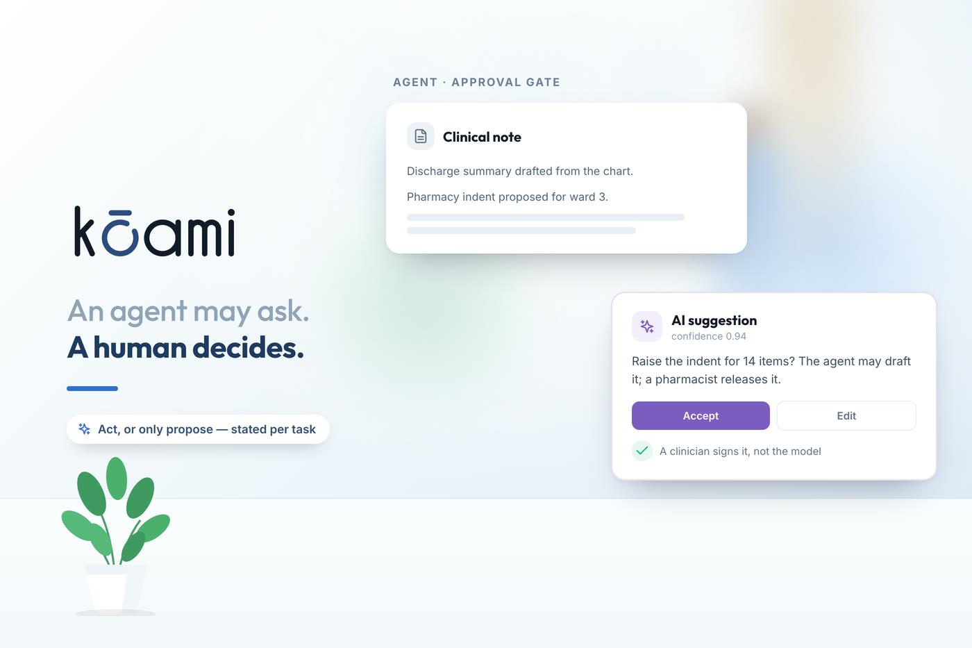 Agentic AI in a Hospital: Where an Agent May Act, and Where It May Only Ask — Clinical AI | Kōami
